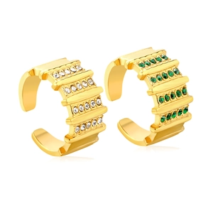 Vintage French emerald gold C-shaped ear cuffs with multiple rows of sparkling zircons