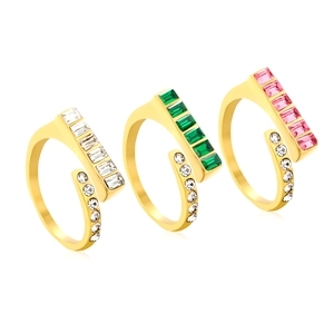 French vintage emerald and crystal adjustable rings set in gold-plated stainless steel