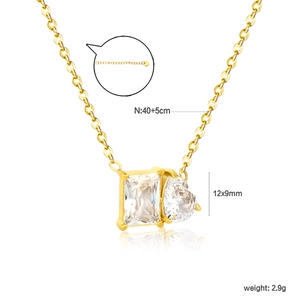 18k gold plated stainless steel necklace with square and teardrop zircon pendants