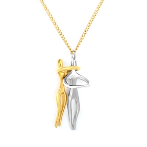 Minimalist gold and silver two-tone embrace pendant necklace with fine chain