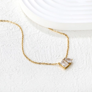 18k gold plated stainless steel necklace with emerald and pear cut zircon pendant charms