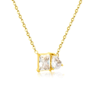 Goldene Edelstahlkette mit rechteckigem und birnenförmigem Zirkonia-Anhänger an O-Kette