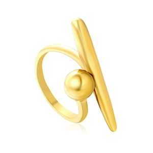 Polished gold stainless steel ring featuring a unique ball and long bar geometric design