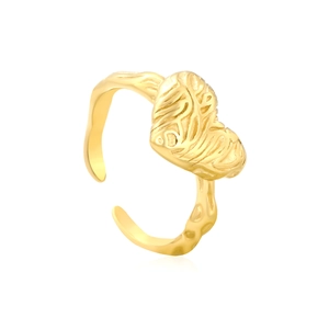 Hammered gold heart cross ring in 18K gold plated stainless steel with adjustable band