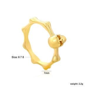 Detail view of gold skeleton ring showing size dimensions and 2.2g lightweight design