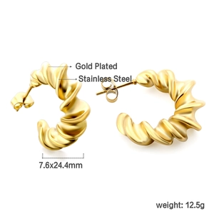Détails des boucles d'oreilles torsadées en C plaquées or avec dimensions et matériau