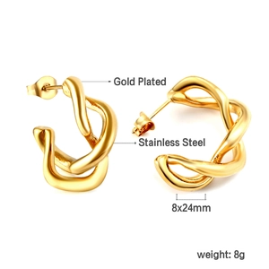 Détails des boucles d'oreilles torsadées en acier inoxydable doré taille 8x24mm