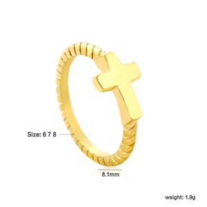 Vintage 18K gold plated stainless steel cross ring with twisted rope band design