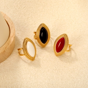 Bohemian vintage gold stainless steel rings set with ivory, black and ruby marquise stones