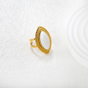 Vintage 18k gold plated marquise ring with white agate in minimalist still life setting