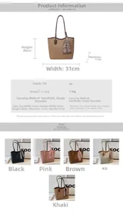 Detailed size chart for large PU leather tote bag with dimensions 31x26x11cm and scarf detail