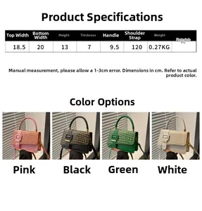 Size guide for PU leather stone pattern small handbag including height and strap details