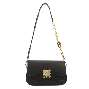 Sac à bandoulière noir chic avec chaîne dorée et fermeture texturée pour femmes