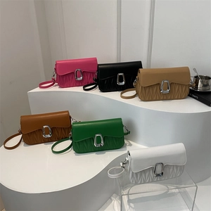 Minimalist stitched pleat shoulder bags with U-shaped buckles in six diverse colors