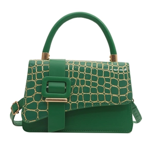 Green stone pattern crossbody handbag with golden hardware and top handle for women