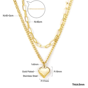 Tableau des tailles détaillé pour le collier double couche avec pendentif cœur et dimensions