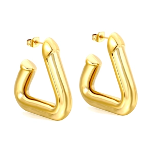 Polished 18K gold triangular geometric stud earrings for women with mirror finish