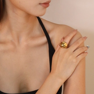 Bague En Acier Inoxydable Or Ajustable Ouverte Martelée Irrégulière Texture De Lave Métal Liquide Bijoux Pour Femmes