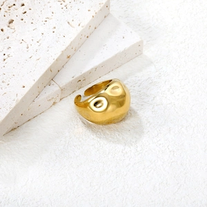 Irregular geometric 18k gold plated stainless steel open ring with hammered texture