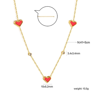 Gold heart necklace with red cat-eye stone and zircon, length 41+5cm and 10.5g weight