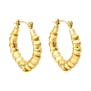 18K vergoldete Edelstahl Creolen mit Croissant Textur und hohlem Herz-Design für Damen