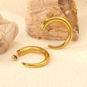 Chunky Hoop Earrings Stainless Steel 18K Gold Plated Hollow Geometric High Polished Minimalist Jewelry For Women