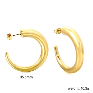 Minimalist gold-plated stainless steel C-shape hoop earrings with 35.5mm outer diameter