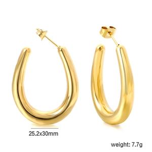 Minimalist gold U-shaped chunky hoop earrings with polished stainless steel finish