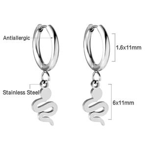 Boucles d'oreilles pendantes serpent en acier inoxydable argenté et antiallergique