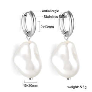 Dettagli orecchini perle barocche con cerchi in acciaio 13mm e perle 20mm
