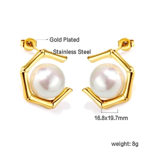Details zu vergoldeten Perlenohrringen aus Edelstahl mit Maßen von 16,8x19,7 mm