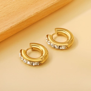 Orecchini A Cerchio In Acciaio Inossidabile Con Zircone Bianco Quadrato Placcati Oro Gioielli Geometrici Per Donna