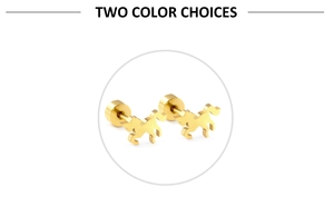 Detailed view of 18K gold plated unicorn stud earrings with secure screw back closure