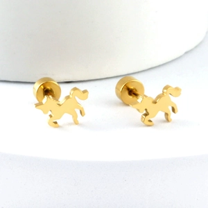 Polished 18K gold plated unicorn stud earrings made of stainless steel for women