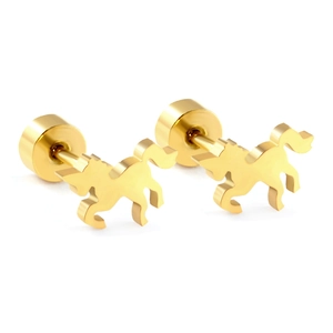 18K gold plated stainless steel unicorn stud earrings with secure screw back closure