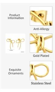 Detailed specs of gold plated bow earrings with 21x26mm size and anti-allergy finish