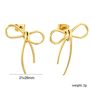Elegant 18K gold-plated bow-knot stud earrings in stainless steel with polished finish