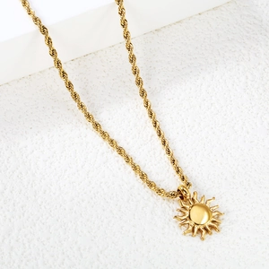 18K gold plated stainless steel sun pendant necklace with elegant rope chain for women