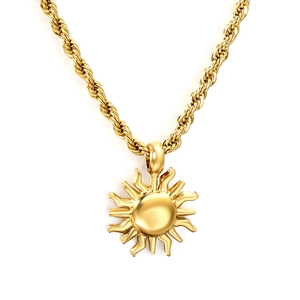 Minimalist 18K gold plated stainless steel sun pendant necklace with elegant rope chain