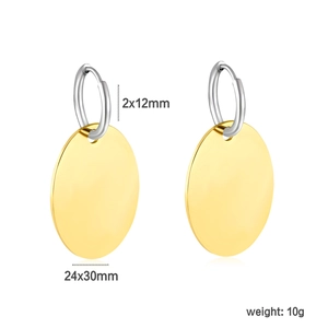 Minimalist two-tone 18k gold plated oval disc drop earrings with dimensions