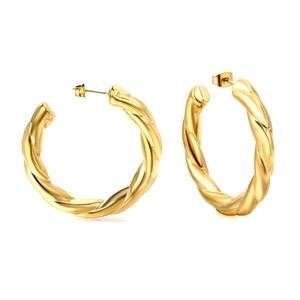 Polished 18K gold plated twisted hoop earrings with elegant spiral geometric design
