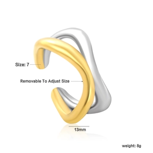 Detail view of two-tone wave ring with 13mm width and 18K gold plated finish