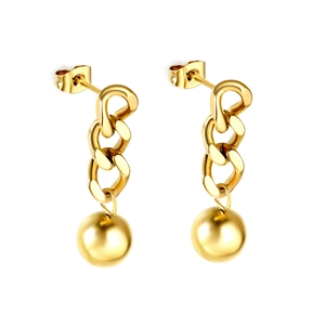 Polished 18K gold stainless steel ball drop earrings with thick chain link design