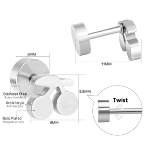 Macro view of cherry-shaped stainless steel stud earring with twist screw back