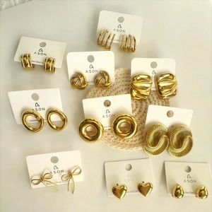 Stainless Steel Gold Plated Stud Hoop Earrings With Stainless Steel Earring Post Geometric Spiral Heart Bowknot Jewelry
