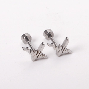 Detailed close-up of heartbeat rhythm stud earrings with secure screw back design