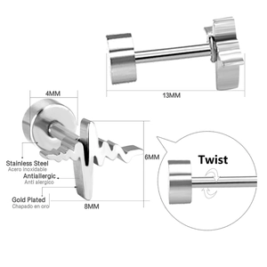 Detailed view of gold plated stainless steel heartbeat stud earrings with screw back
