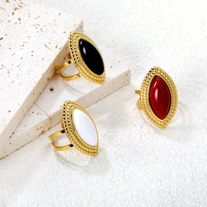 Retro 18k gold plated marquise onyx ring set with black white and red stones