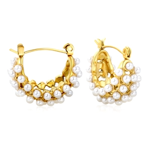 Boucles d'oreilles créoles dorées de style français avec perles sur acier inoxydable