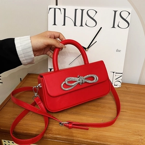Women PU Leather Crossbody Bag Luxury Rhinestone Bowknot Handbag Fashion Small Square Shoulder Bag With Top Handle